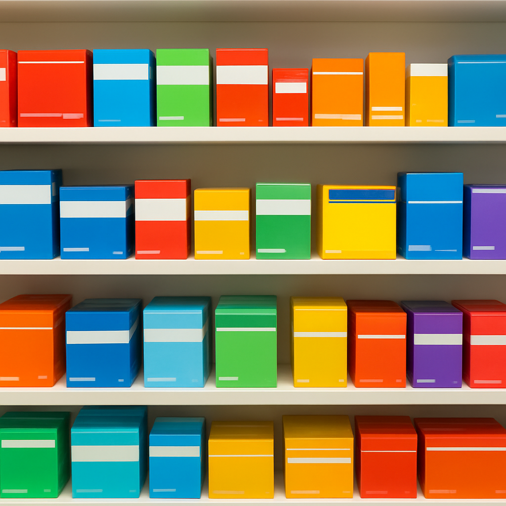 Over-the-counter medication boxes and cold and flu remedies on pharmacy shelves